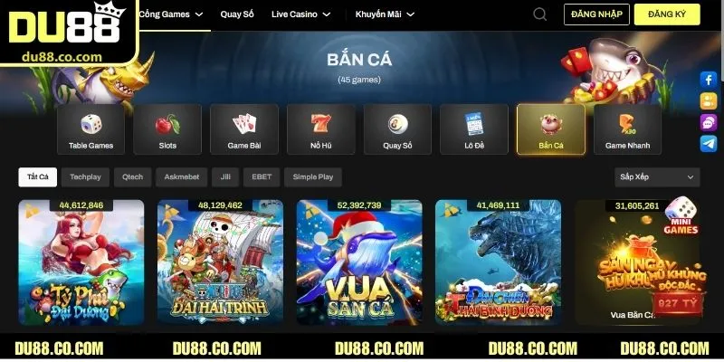 Bắn cá là loại game giải trí rất được ưa thích tại DU88 