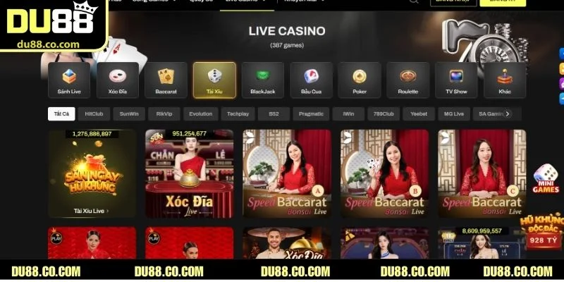 Sảnh Live Casino DU88 đem đến nhiều phần thưởng giá trị